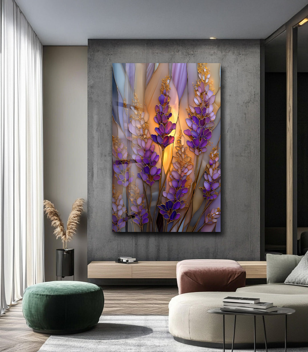 Lavender Glow – Stained Glass Floral Glass Wall Art