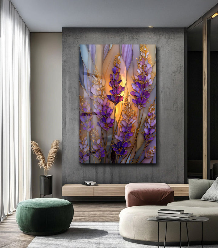 Lavender Glow – Stained Glass Floral Glass Wall Art