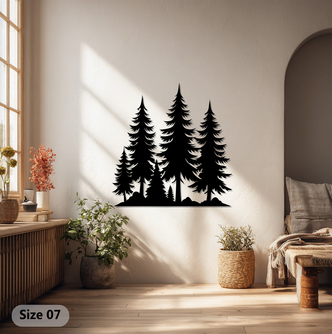 Pine Forest Metal Wall Art – Nature Landscape Silhouette