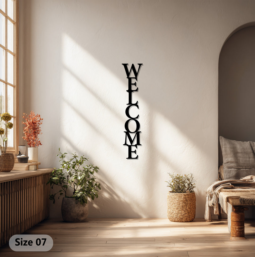 Vertical Welcome Sign – Modern Metal Wall Art for Entryways
