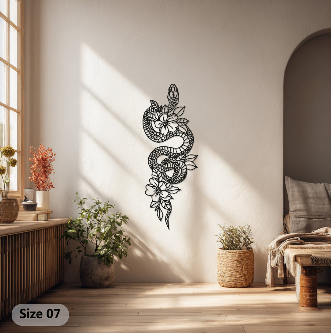 Snake & Floral Metal Wall Art – Nature Inspired Design