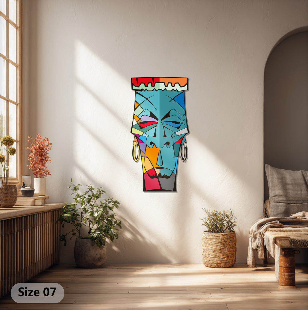 Tribal Abstract Face Metal Wall Art – Modern Ethnic Decor