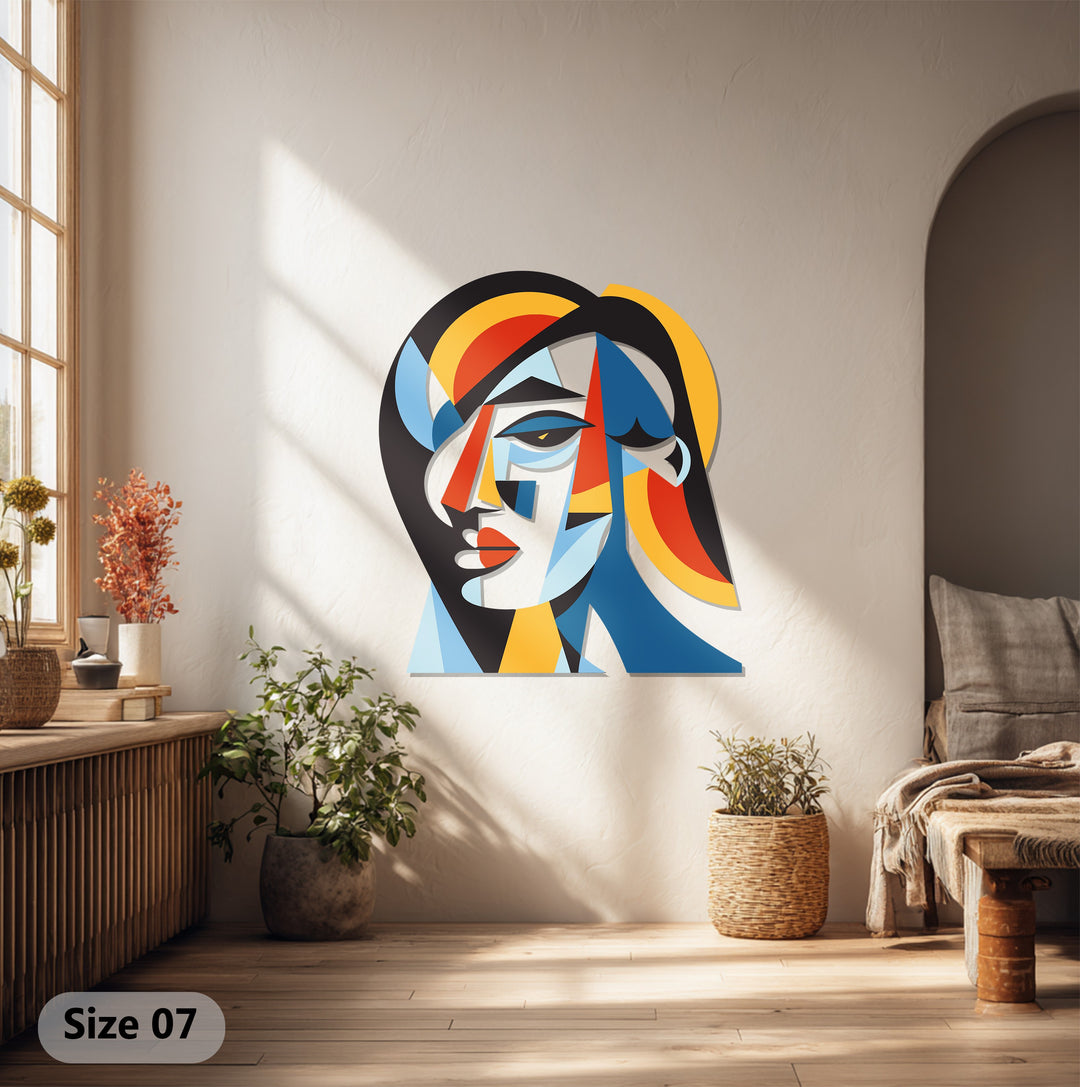 Colorful Cubist Woman Metal Wall Art – Modern Abstract Home Decor