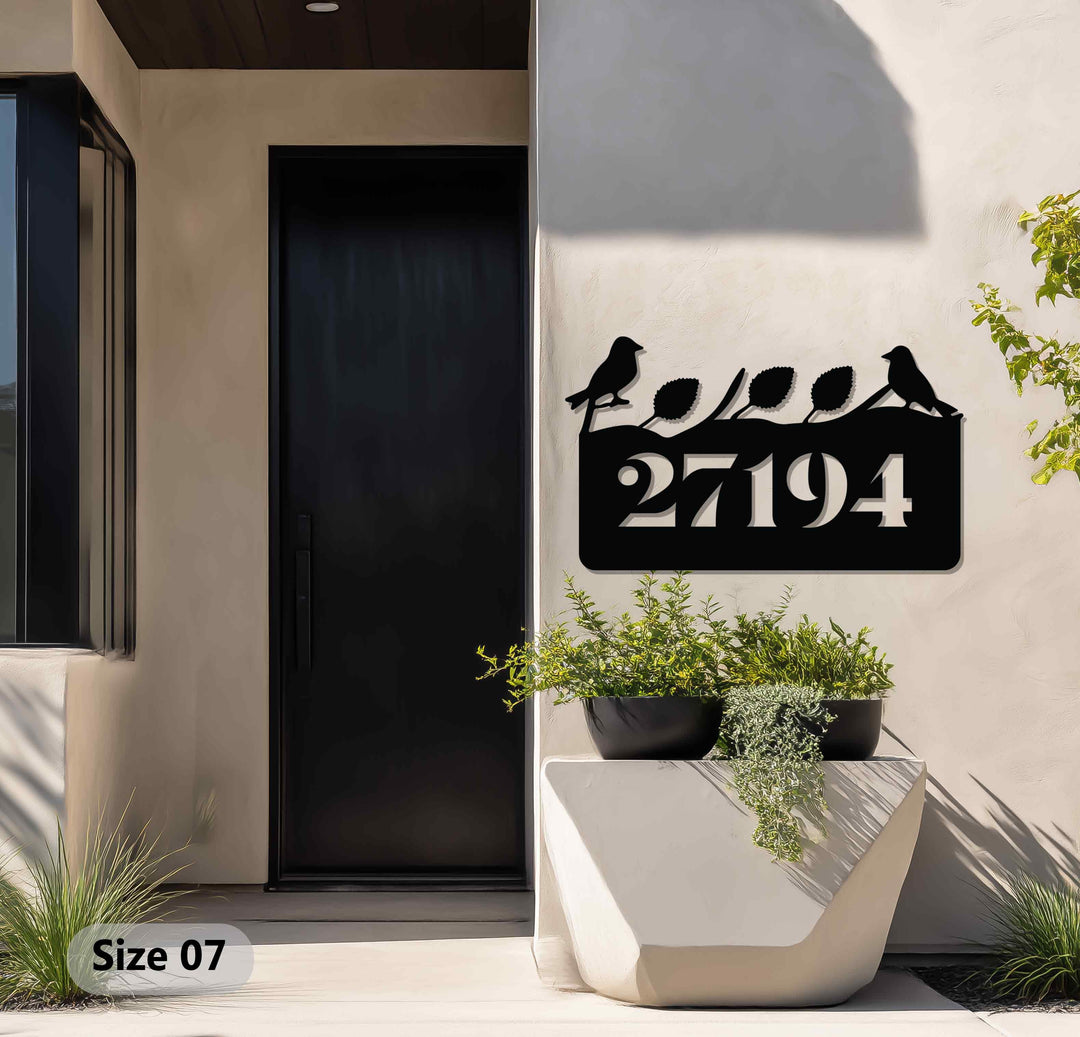 Bird themed metal house number outdoor decor