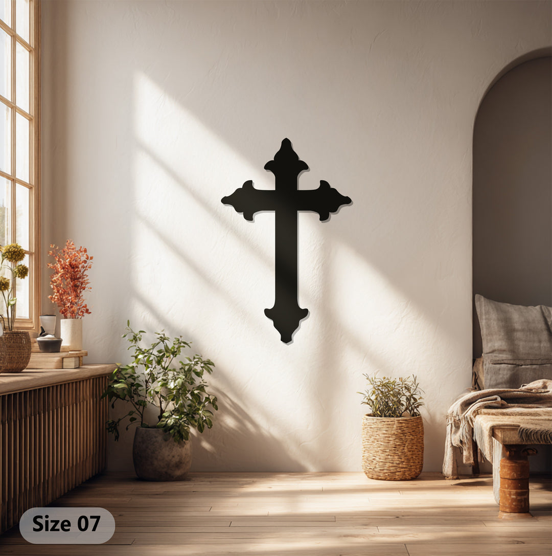 Classic Cross Metal Wall Art – Black Religious Wall Sculpture