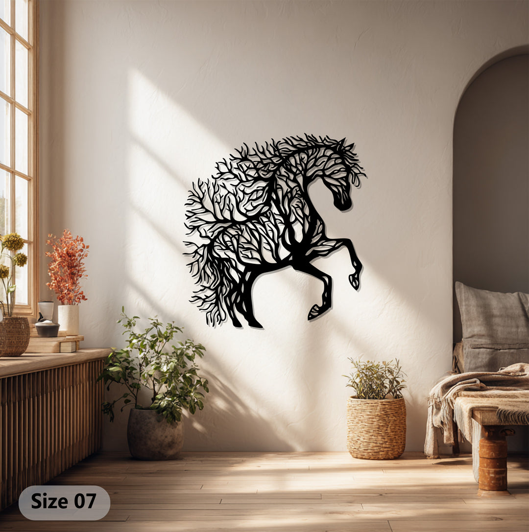Majestic Tree Horse – Nature-Inspired Metal Wall Art