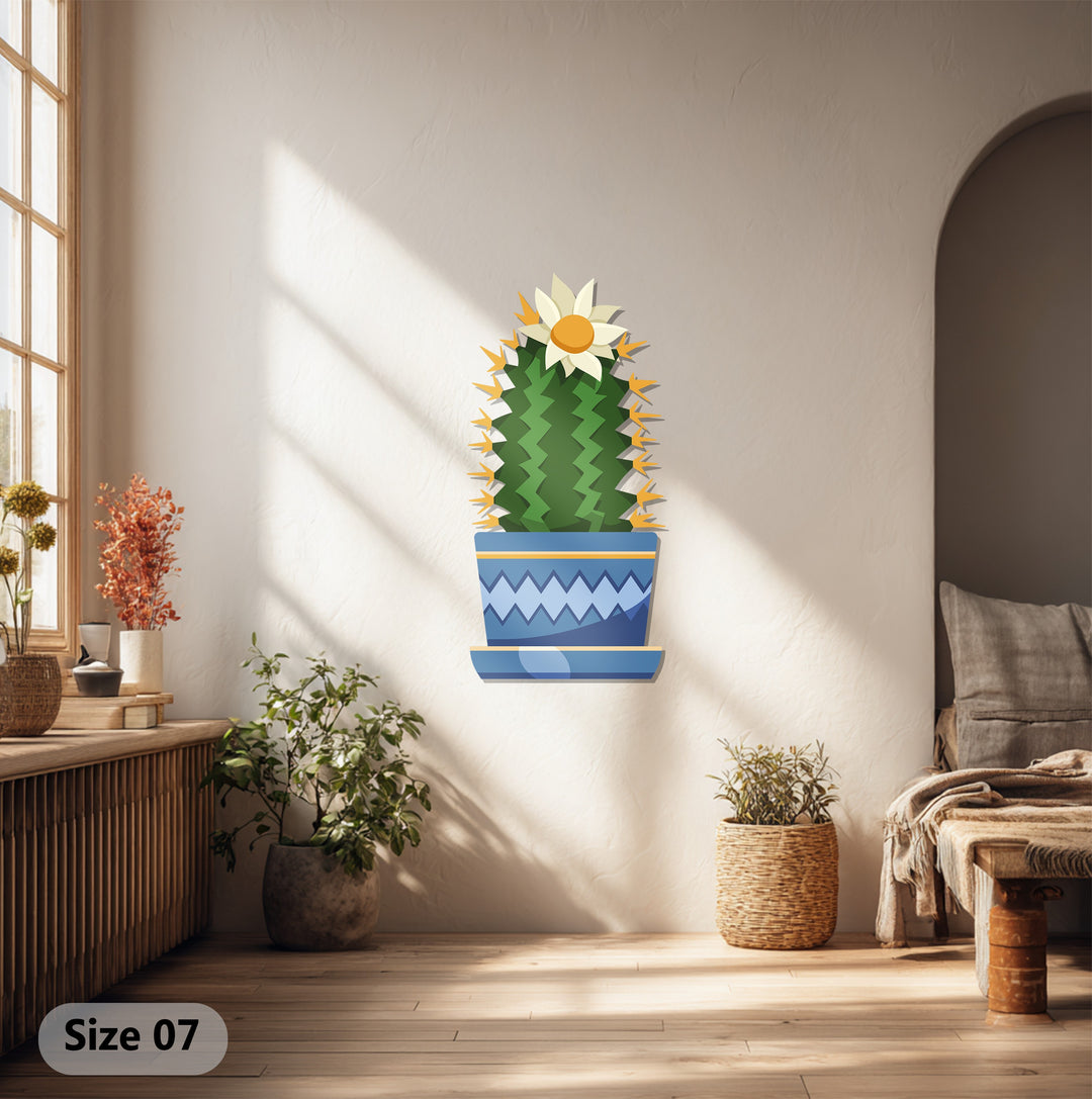 Showcasing the layered decoration wall art of a flowering cactus, the metal wall art features vibrant botanical details that create a visually stunning depth.
