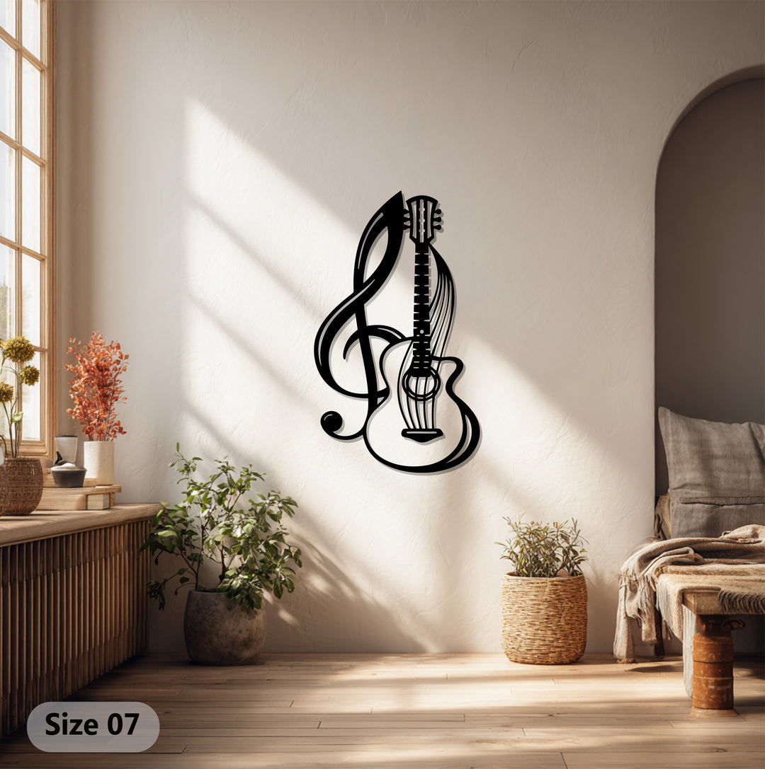 أوتار هارموني - غيتار ونوتة موسيقية فن جداري معدني