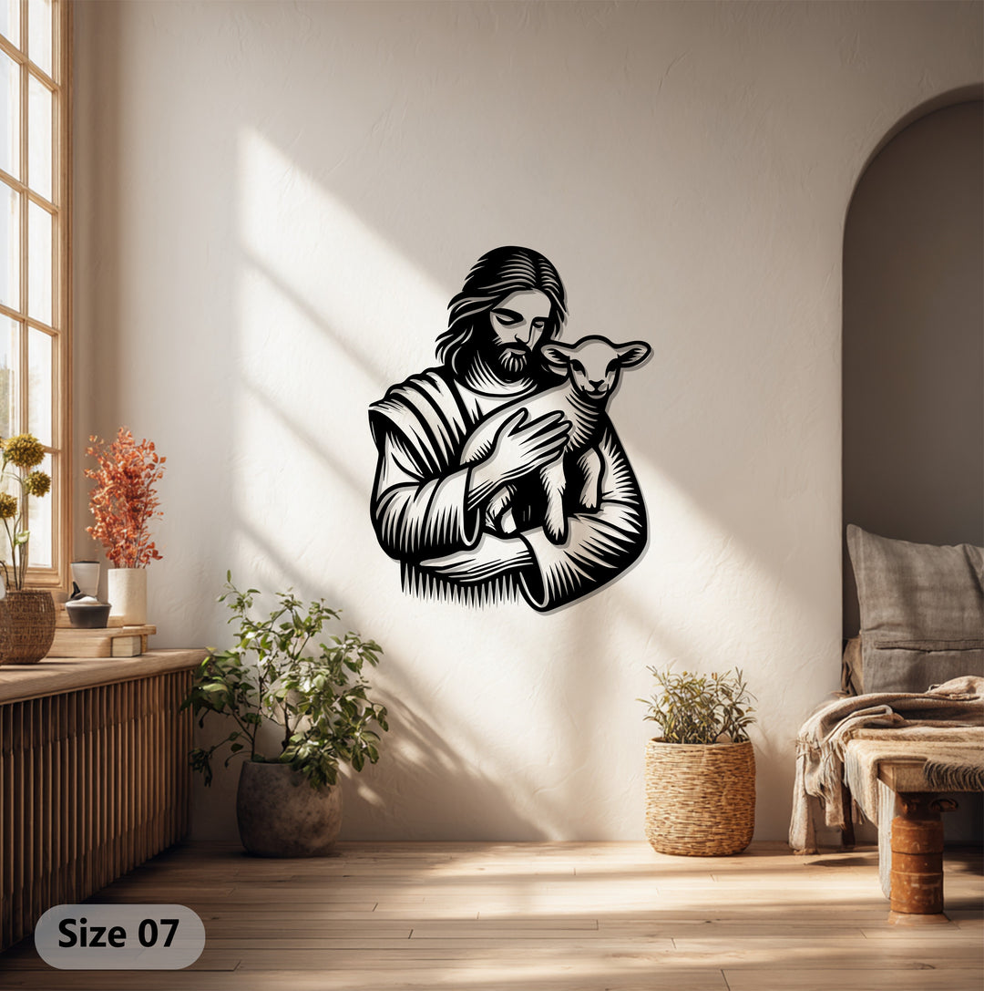 Jesus with Lamb – Christian Metal Wall Art
