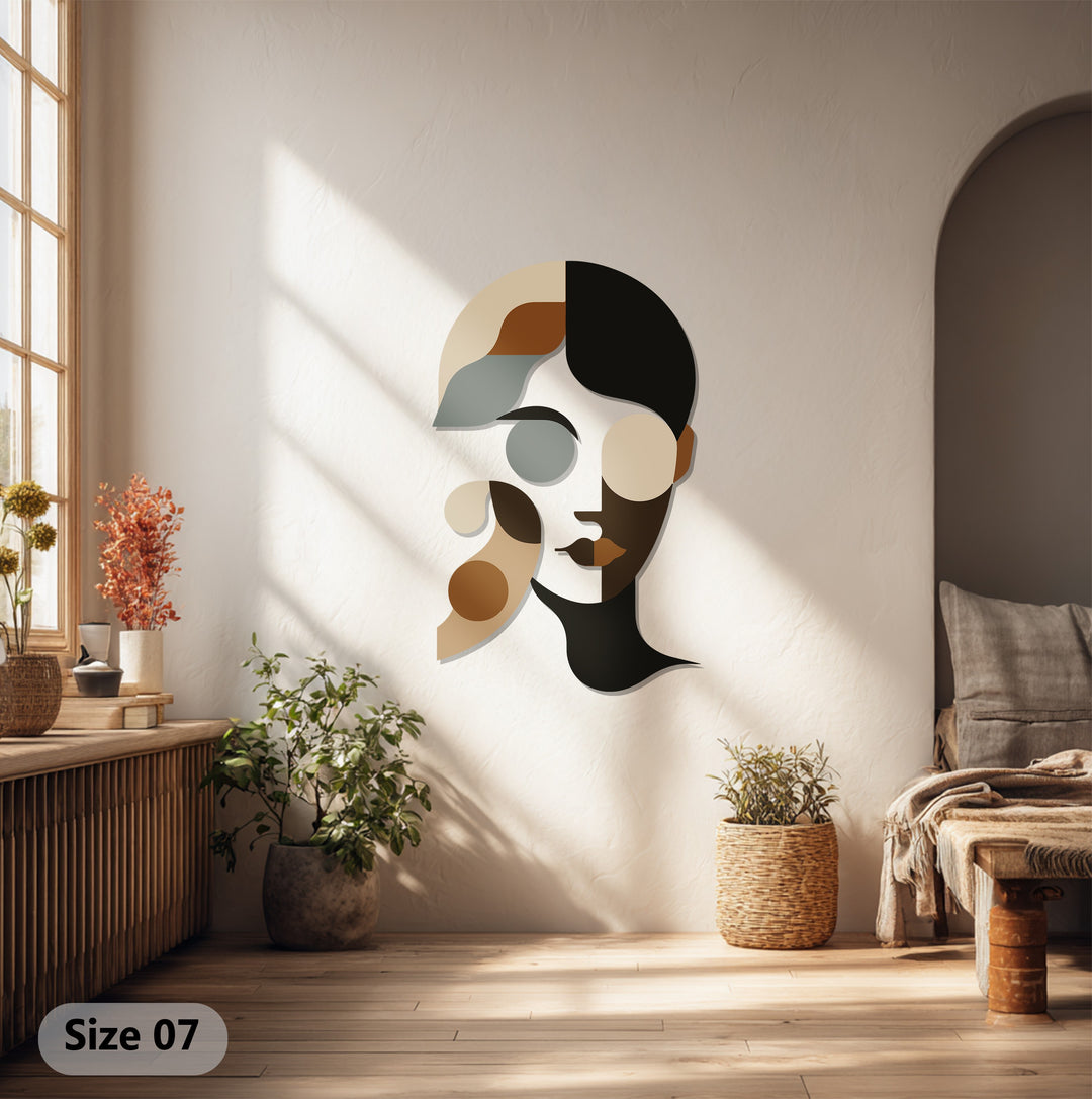 Minimalist Abstract Woman Metal Wall Art – Modern Neutral Face Decor