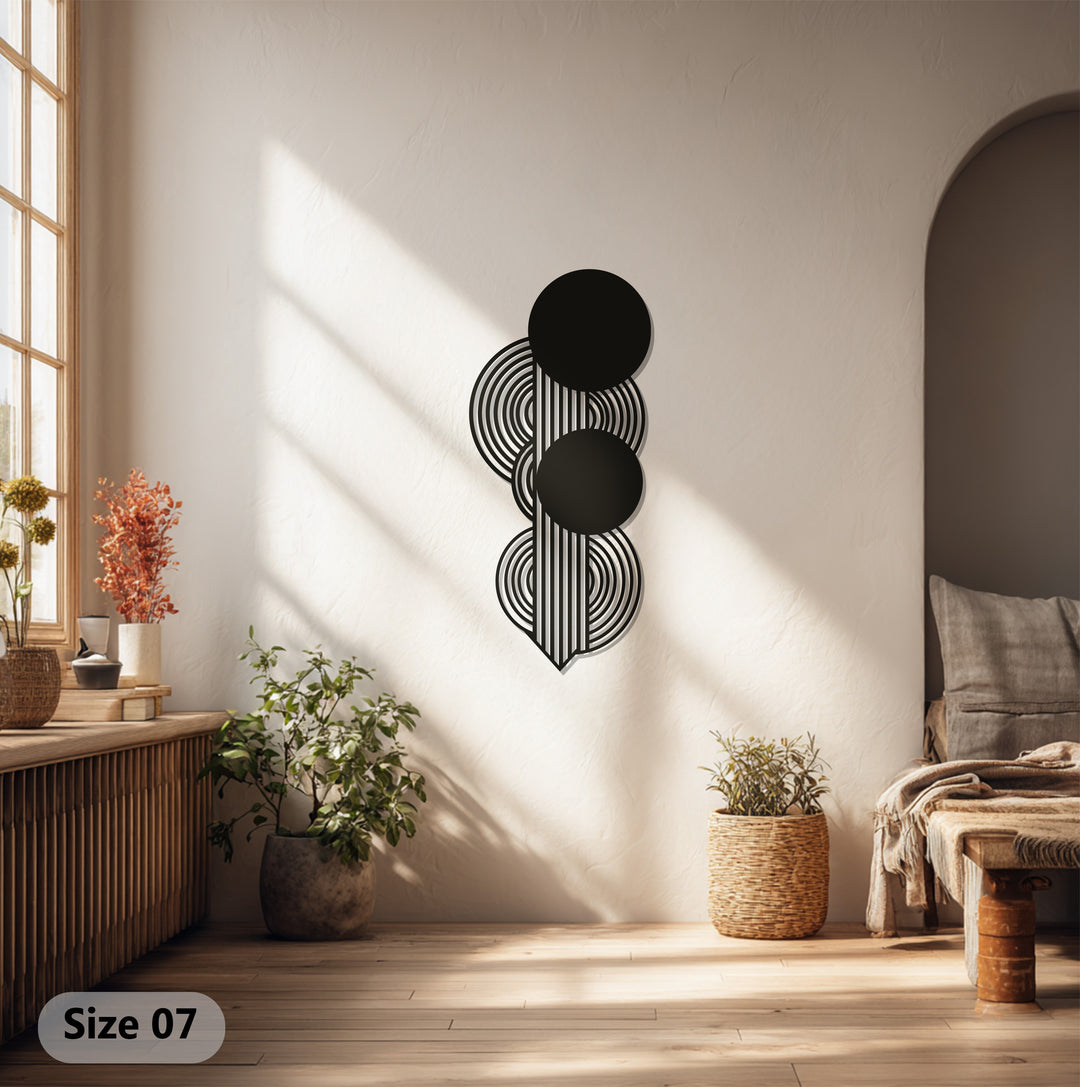 Geometric Circles Metal Wall Art – Black Modern Wall Sculpture