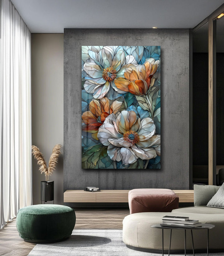Whispers of Bloom – Floral Glass Wall Art