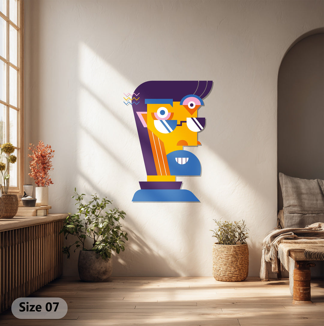 Abstract Man Face Metal Wall Art – Colorful Modern Cubist Home Decor