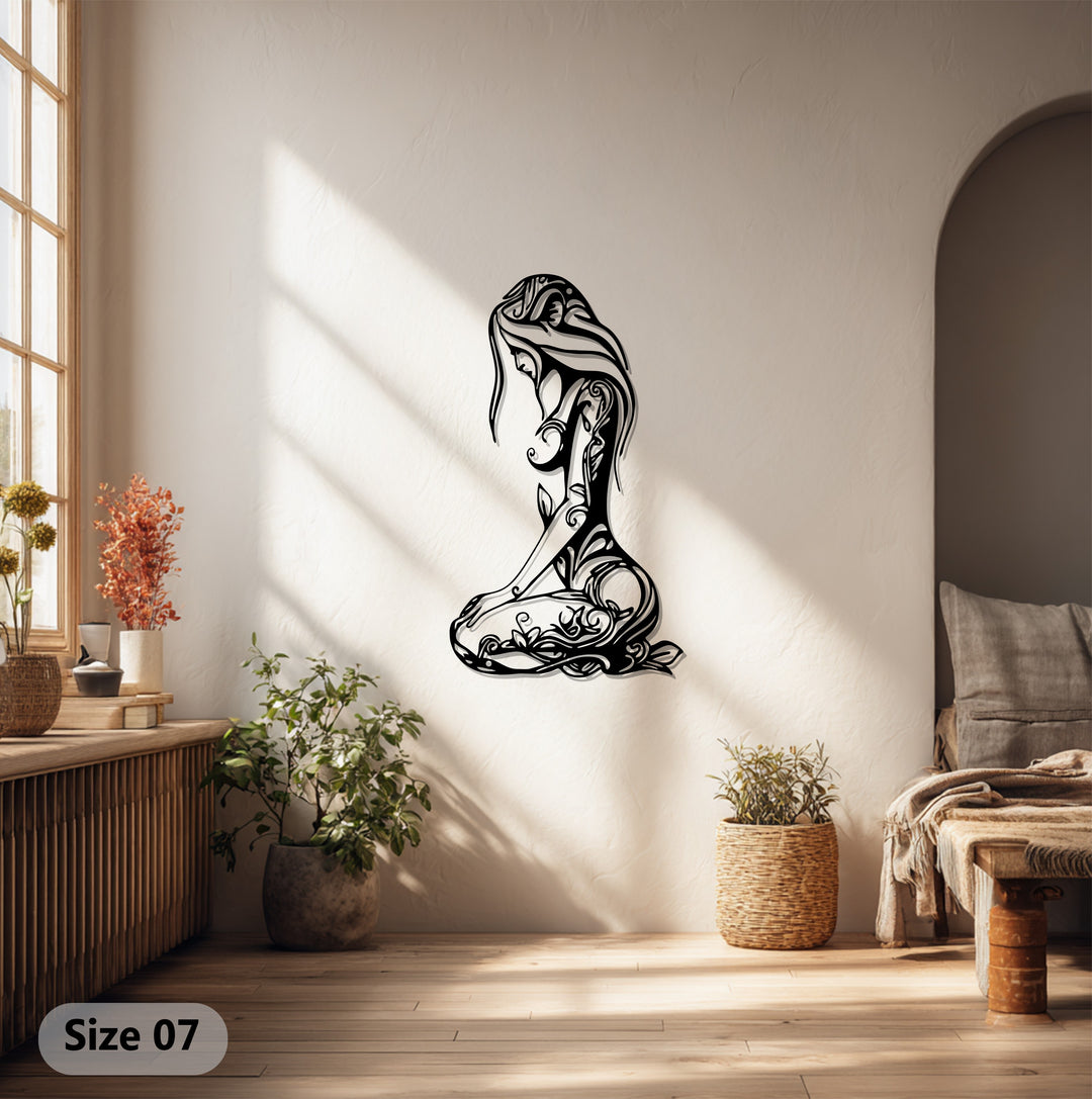 Floral Woman Silhouette Metal Wall Art – Elegant Boho Home Decor