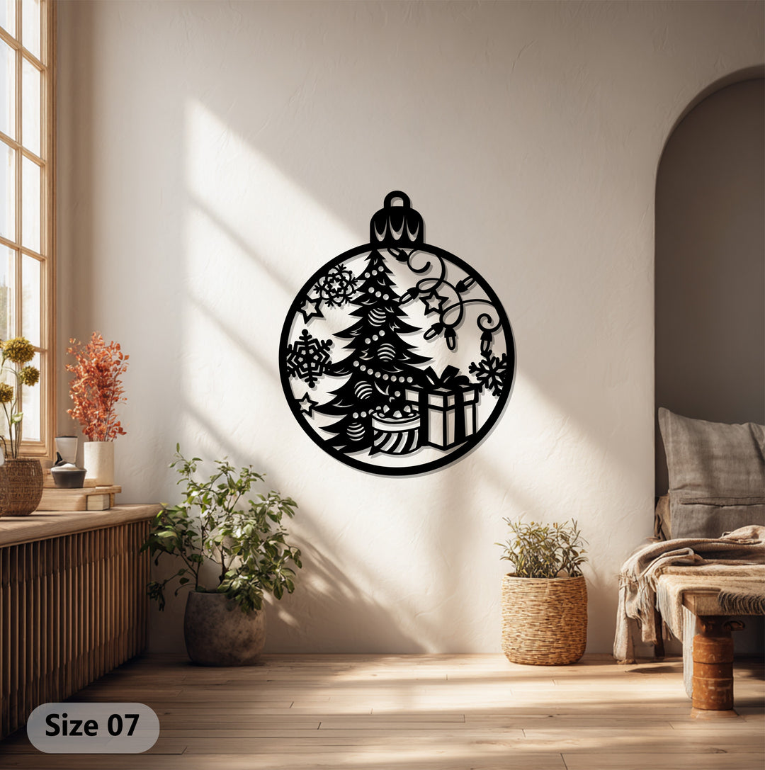 توهج احتفالي – شجرة عيد الميلاد وهدية فن جداري معدني