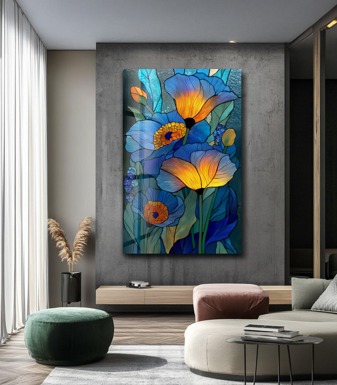 Blue Radiance Blooms – Stained Glass Flower Glass Wall Art