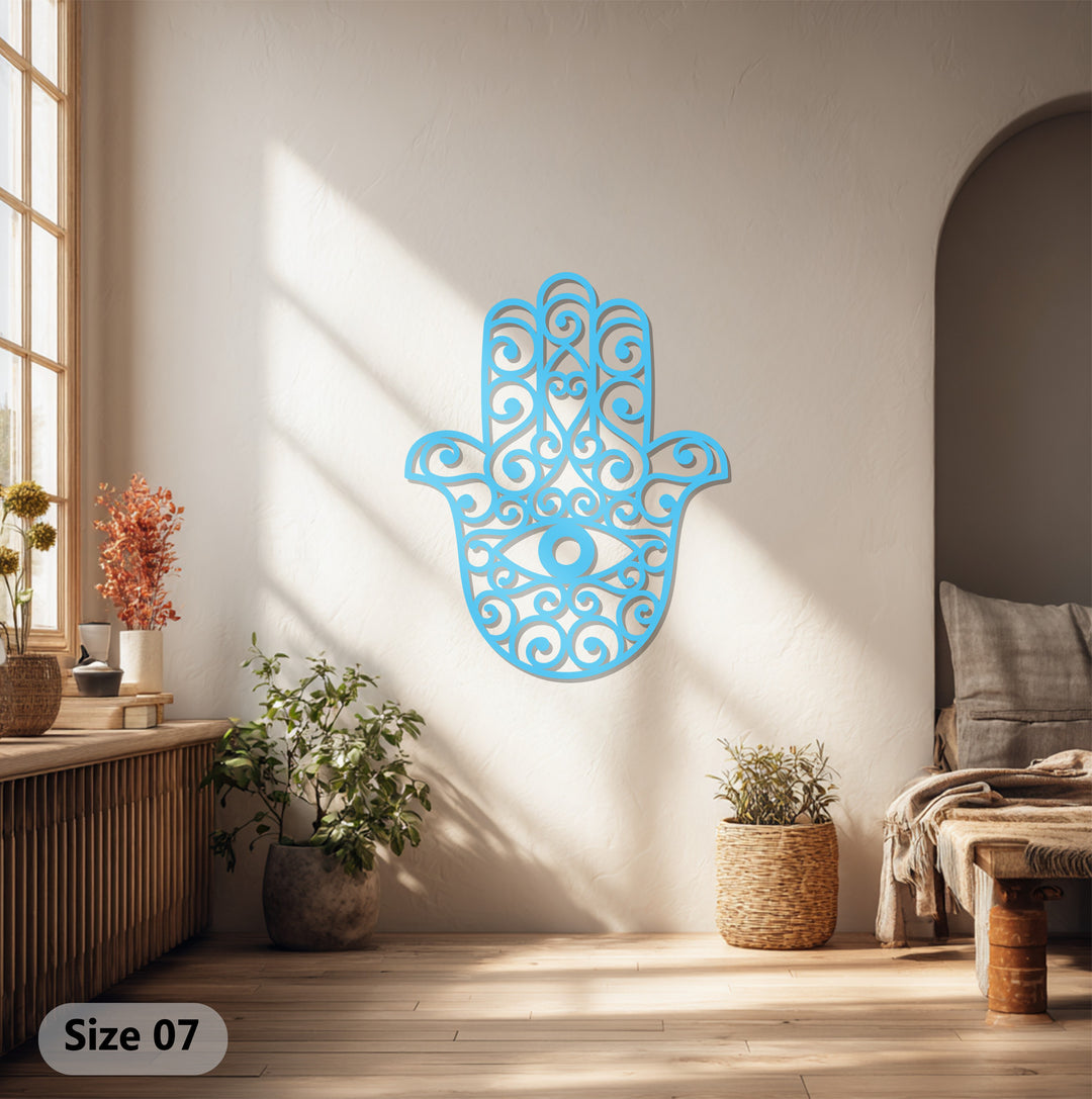 Hamsa Hand Metal Wall Art – Evil Eye Protective Spiritual Wall Decor