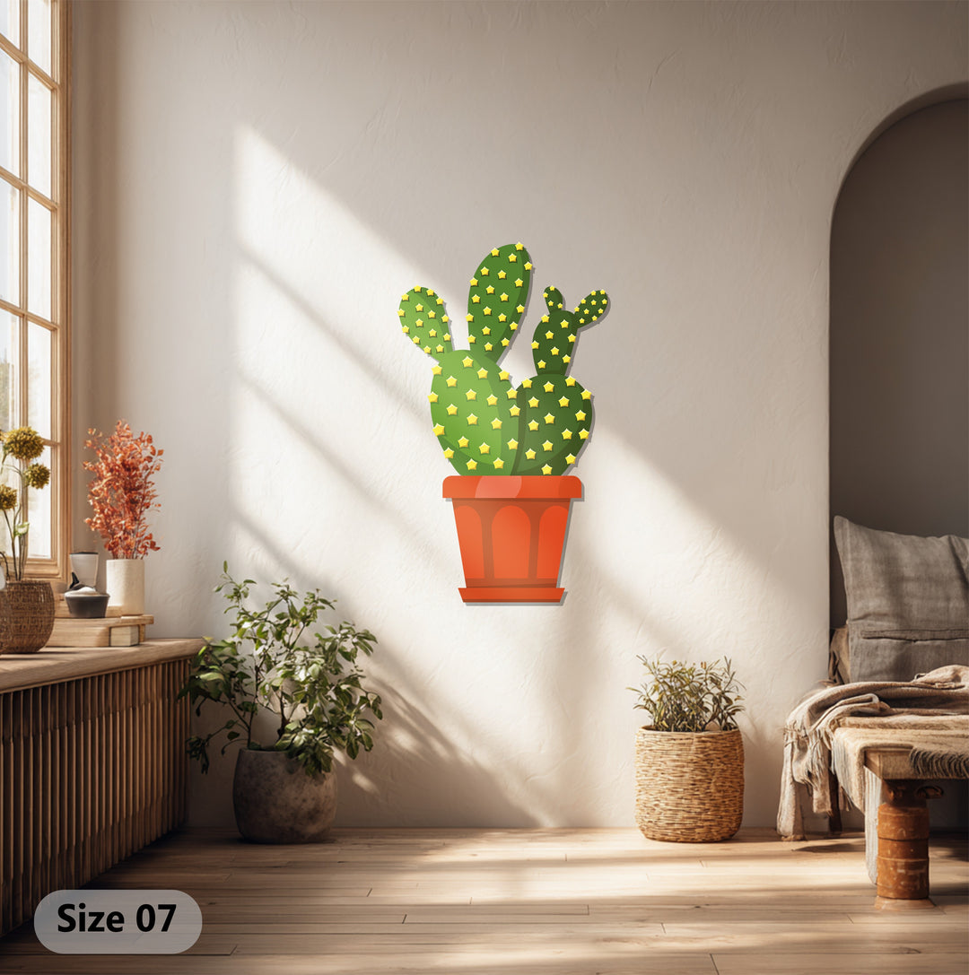 Layered depth is evident in this prickly pear cactus metal wall decor, a modern botanical piece that casts intriguing shadows enhancing its metal wall decor dimension.