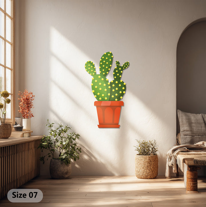 Layered depth is evident in this prickly pear cactus metal wall decor, a modern botanical piece that casts intriguing shadows enhancing its metal wall decor dimension.