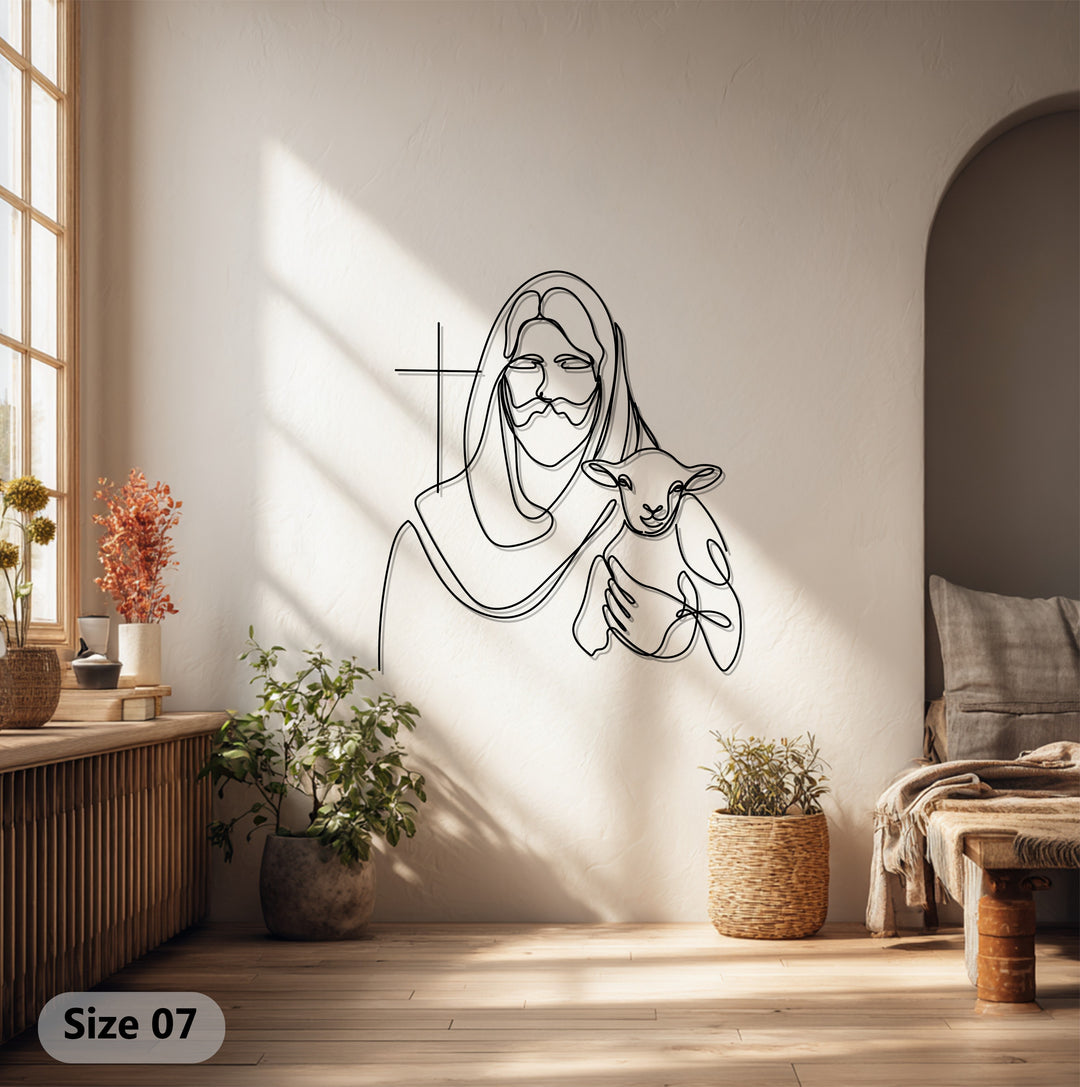 Jesus with Lamb – Minimalist Christian Metal Wall Art