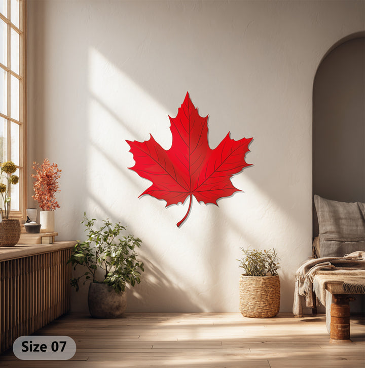 High color saturation showcases the bold red hues of this red maple leaf metal wall art, a unique metal wall art that brings vibrant Canadian nature indoors.