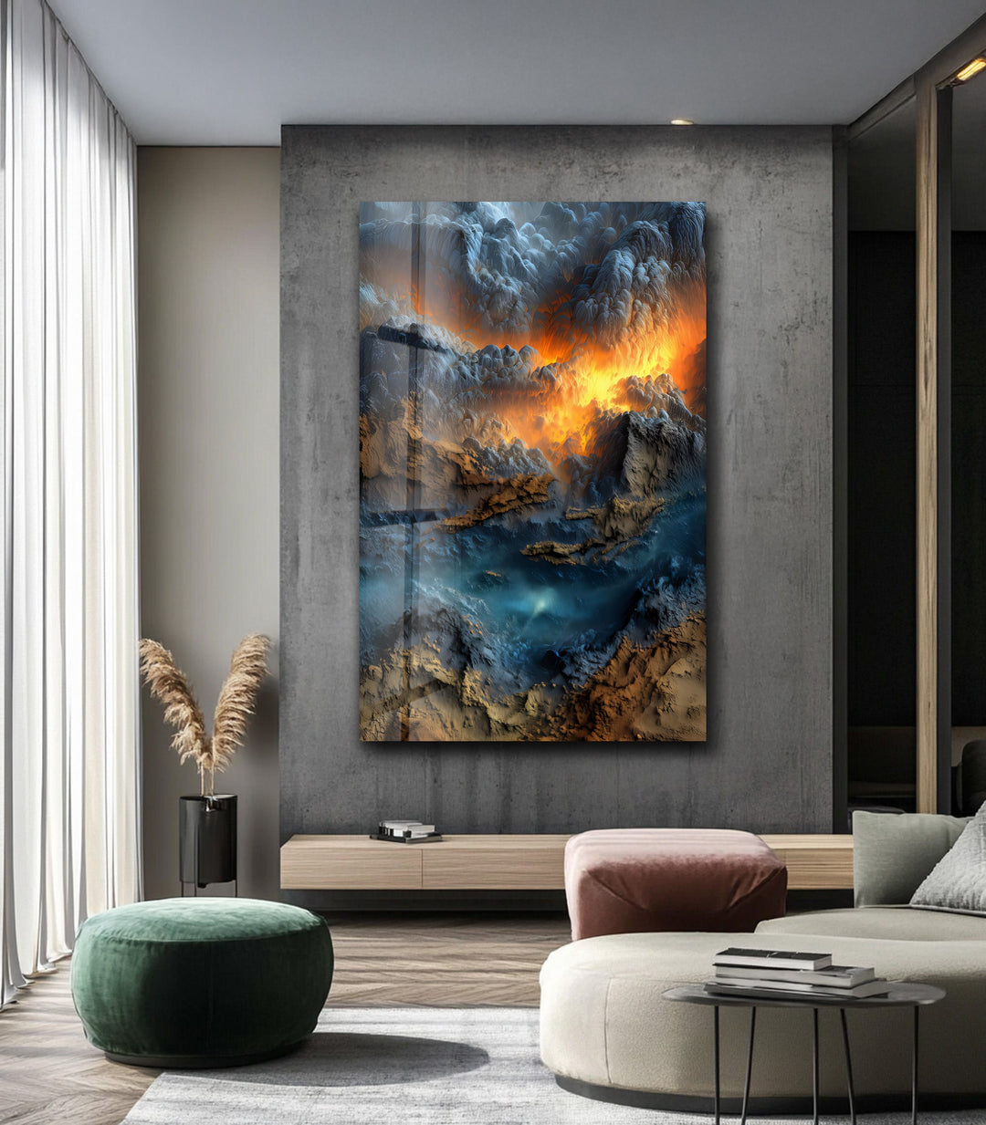 Inferno Skies – Volcanic Sunset Abstract Glass Wall Art