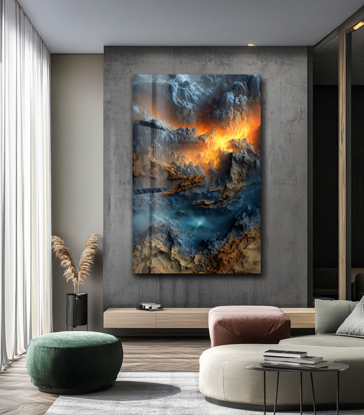 Inferno Skies – Volcanic Sunset Abstract Glass Wall Art