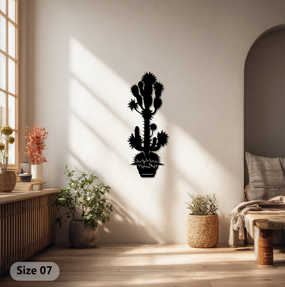 Dynamic energy pulses from the spiky desert cactus in this metal wall decor, creating a captivating sense of movement in its modern botanical form.
