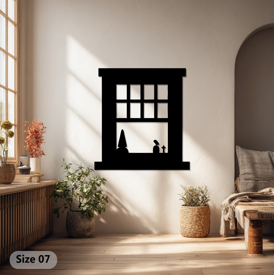 Square Grid Window Metal Wall Art – Minimalist Silhouette Décor