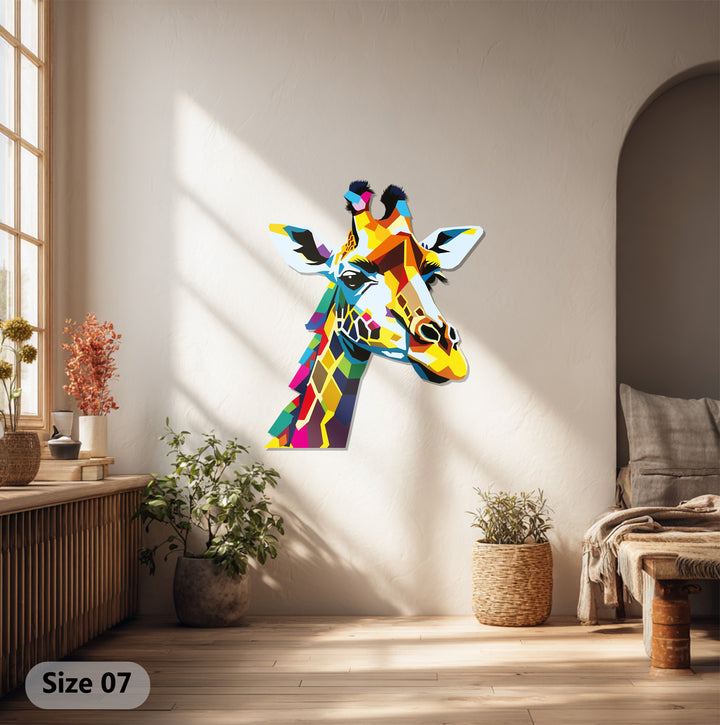 Contemporary geometric giraffe metal sculpture for walls
