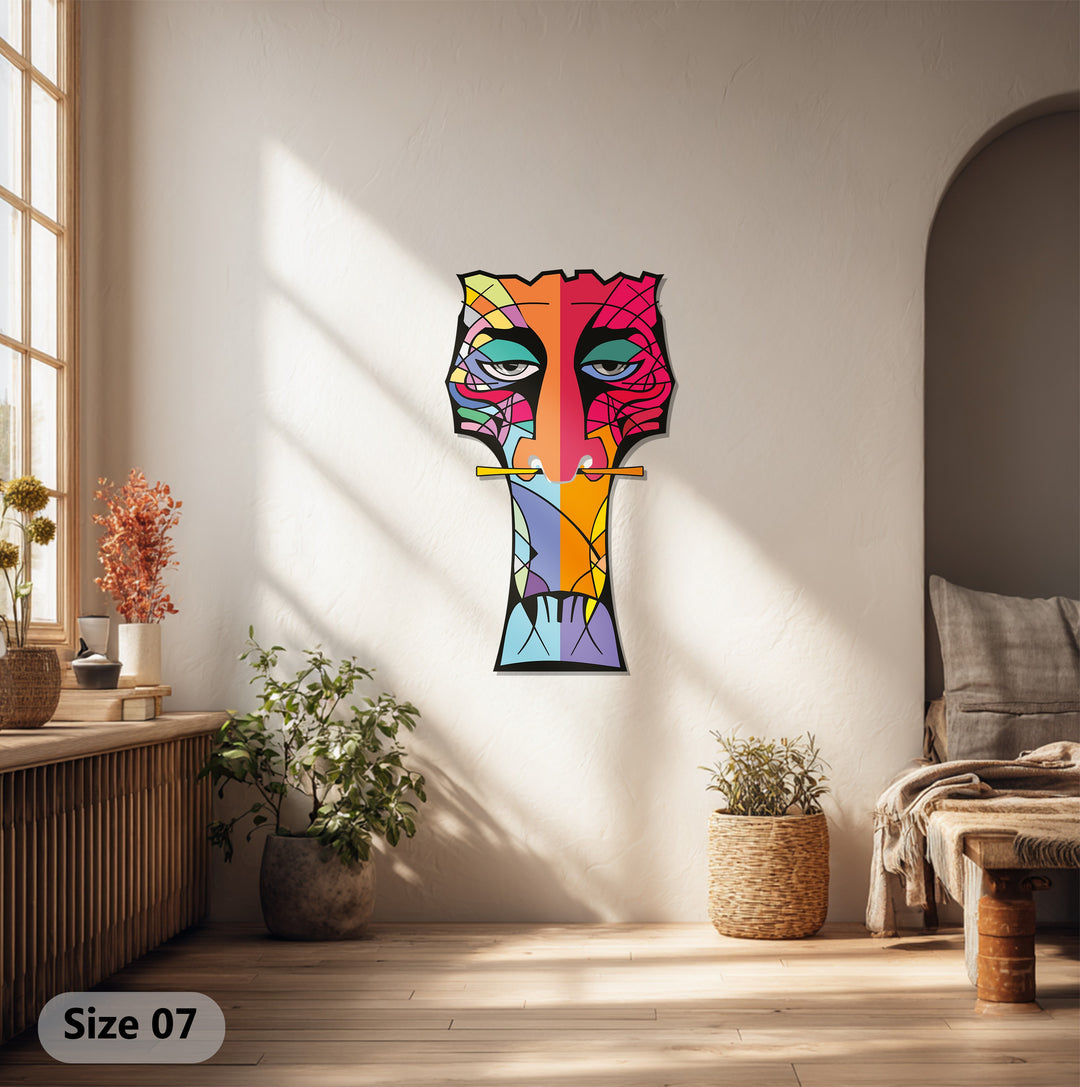Abstract Tribal Totem Metal Wall Art – Modern Colorful Decor