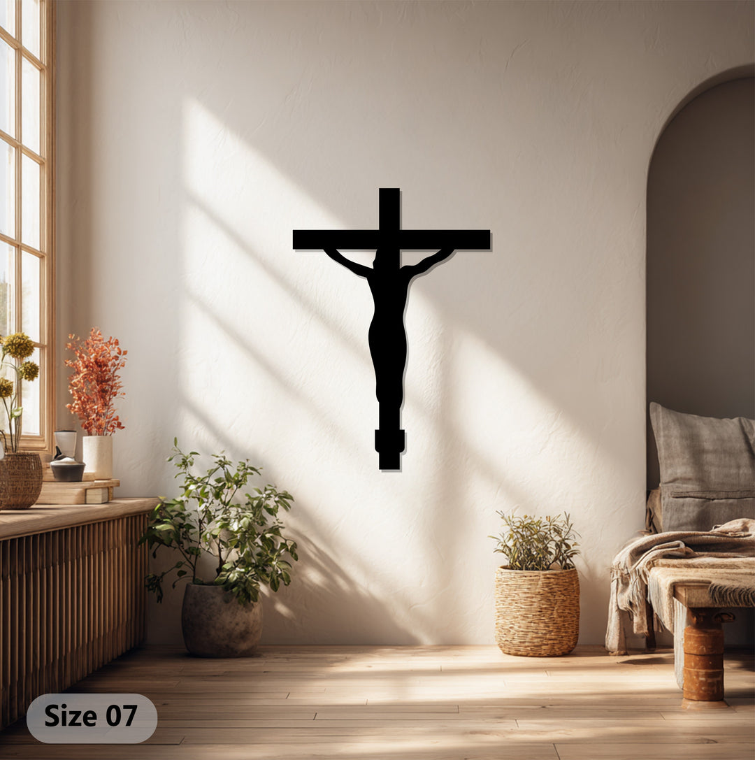 التضحية الإلهية – صليب فضي فن جداري معدني