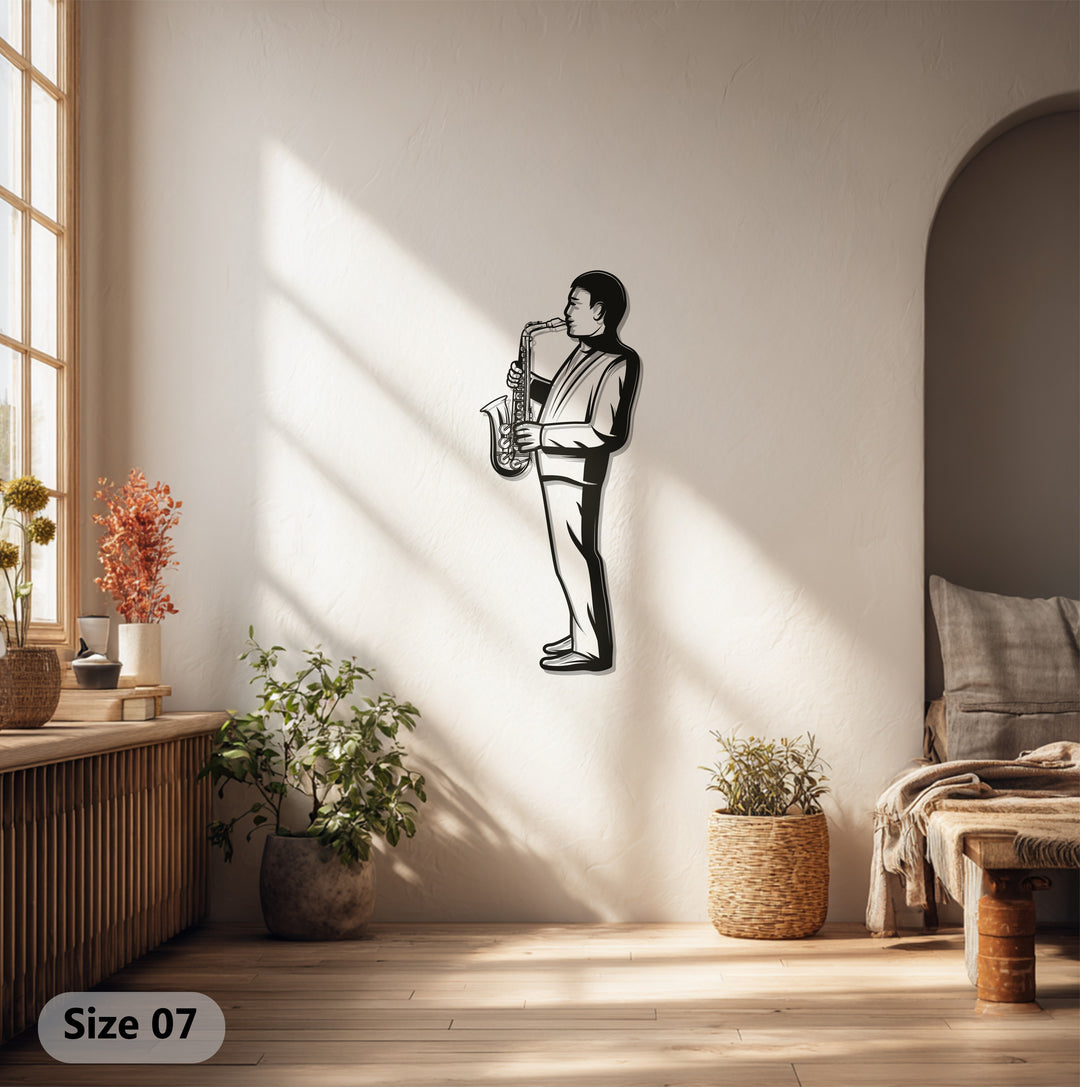 Jazz Saxophone Player Metal Wall Art – Music Silhouette Decor