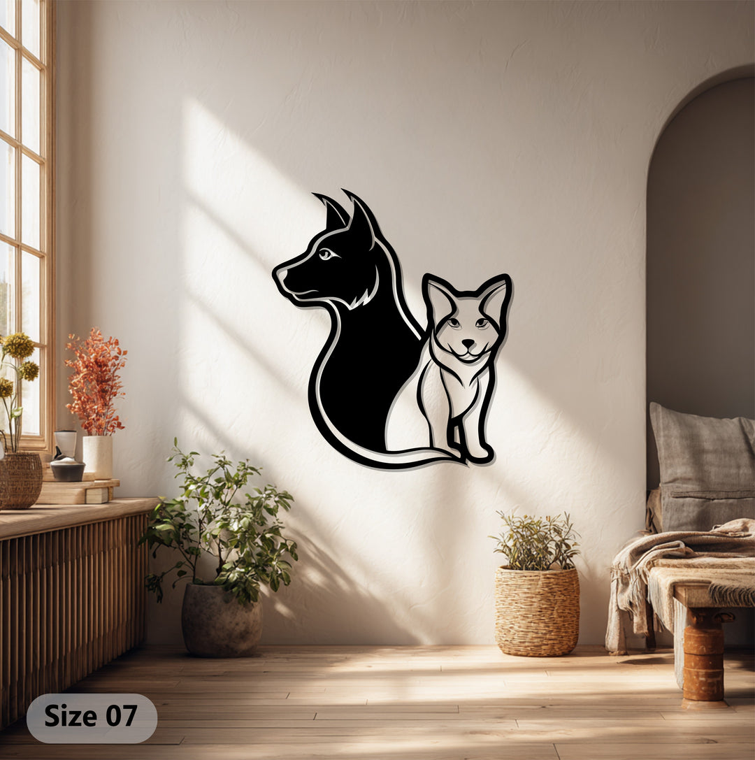 Modern dog cat metal wall décor for bedroom or hallway