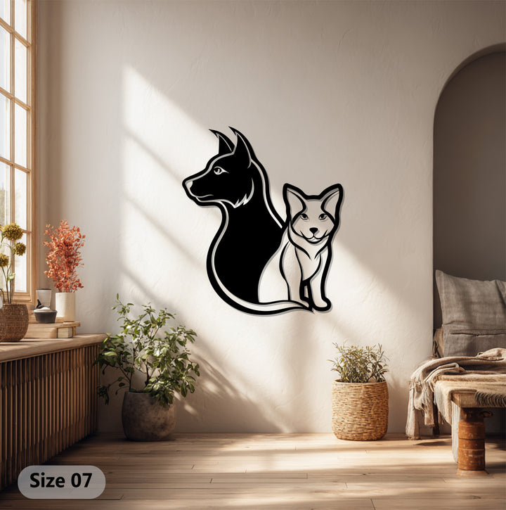 Modern dog cat metal wall décor for bedroom or hallway
