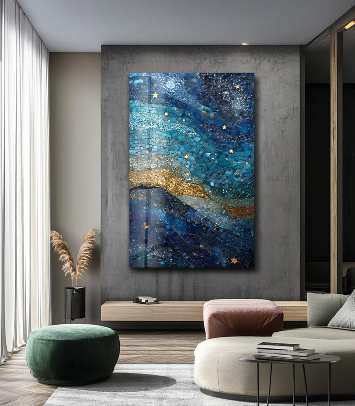 Celestial Mosaic – Starry Night Sky Glass Wall Art