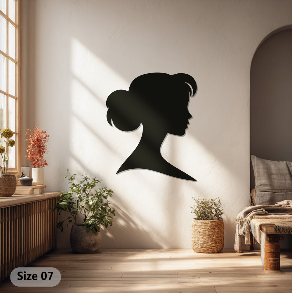 Modern female profile metal wall sculpture for home decor