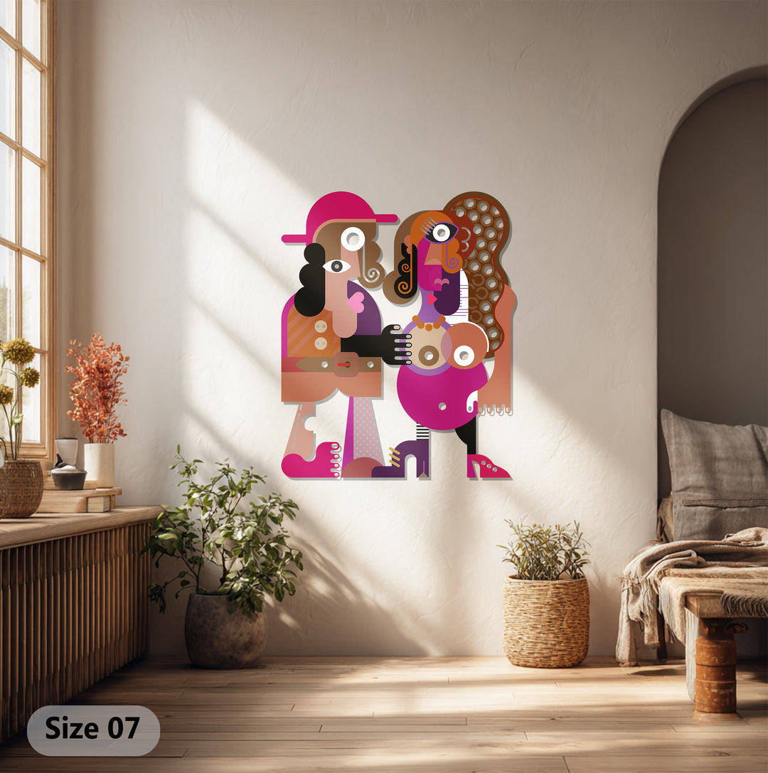 Abstract Couple Metal Wall Art – Colorful Modern Cubist Home Decor