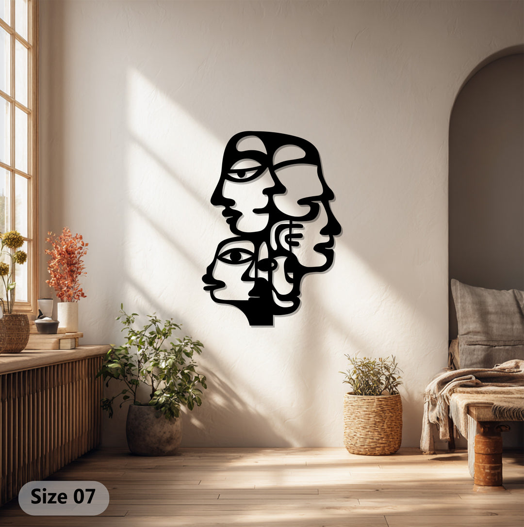 Faces of Thought – Modern Abstract Line Art Metal Wall Décor