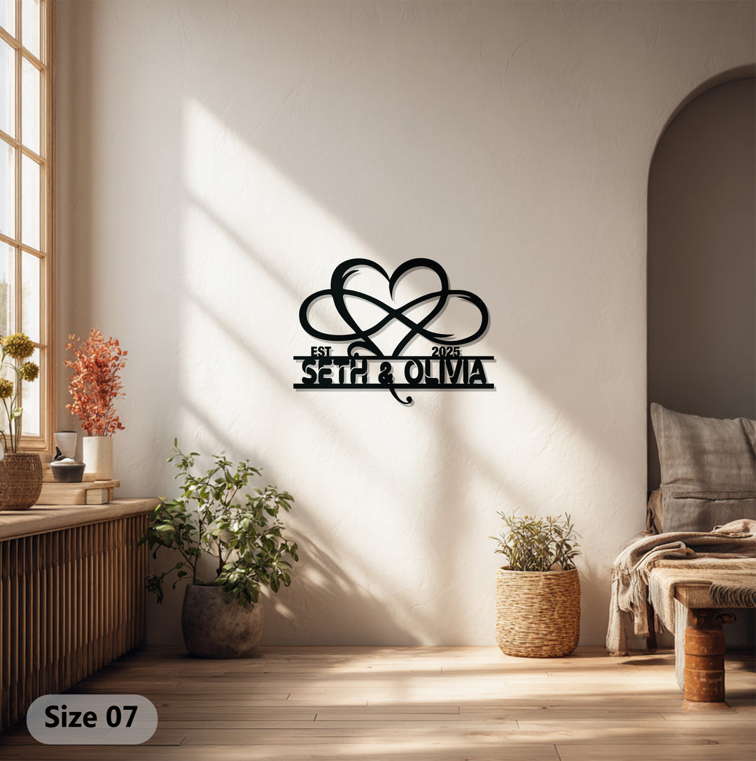 Henry & Zoe Infinity Heart Metal Wall Art – Personalized Couple Name Decor