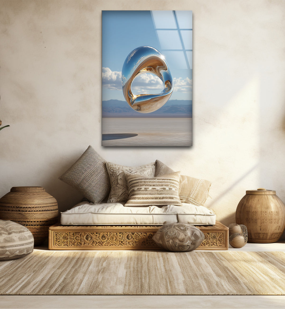 Celestial Infinity Loop – Floating Metallic Sculpture Glass Wall Art