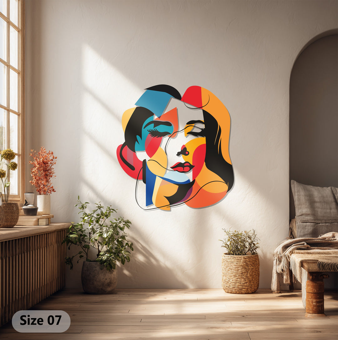 Colorful Abstract Woman Face Metal Wall Art – Modern Expressionist Home Decor