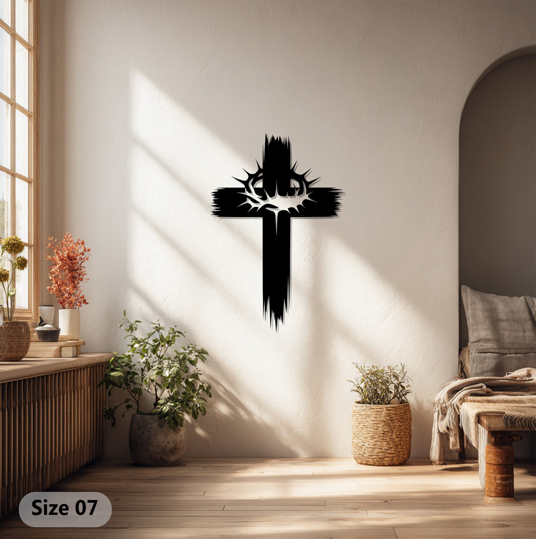 Crown of Thorns Cross – Powerful Christian Metal Wall Art