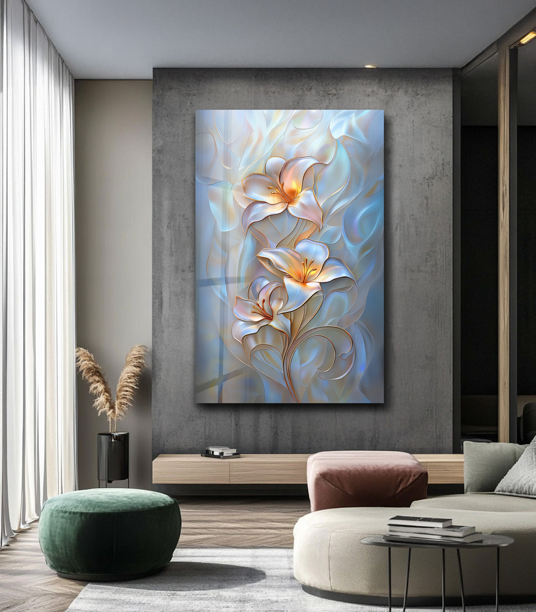Luminous Lily Whispers – Floral Glass Wall Art