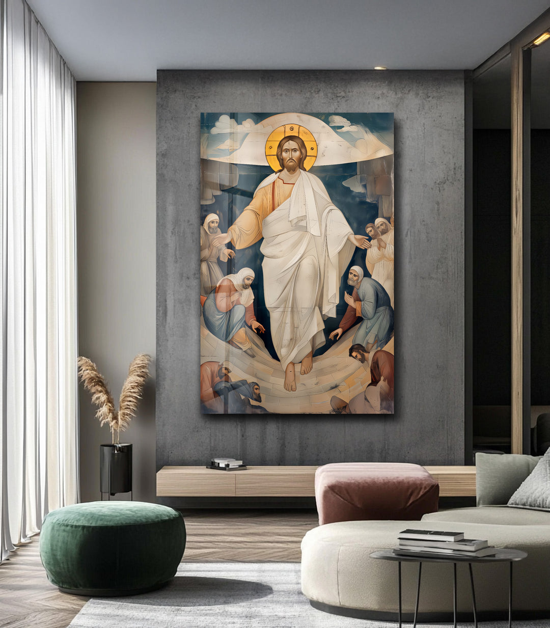 Resurrected Glory – Byzantine Jesus Glass Wall Art