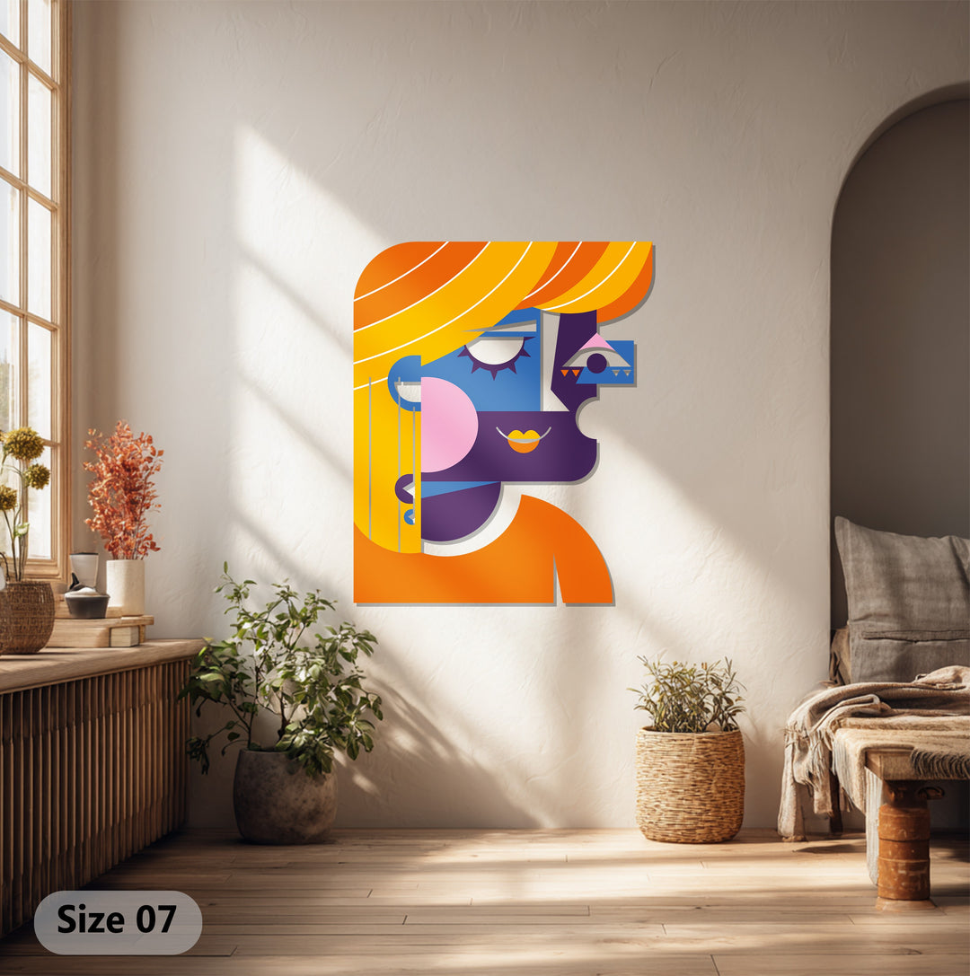 Cubist Woman Metal Wall Art – Modern Abstract Face Decor