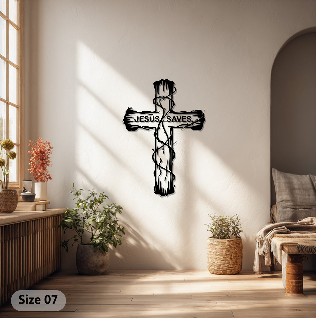 Jesus Saves Cross – Inspirational Christian Metal Wall Art