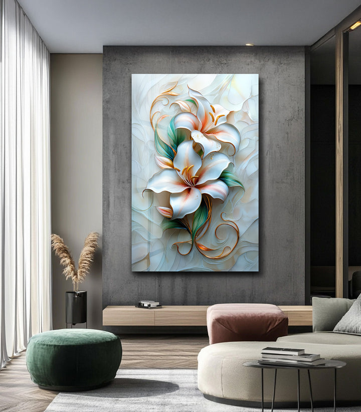 Golden Lily Bloom – Elegant Floral Glass Wall Art