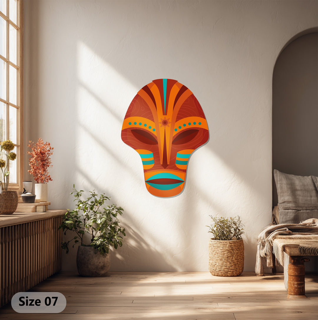 Tribal Harmony Mask Metal Wall Art – Abstract Cultural Decor