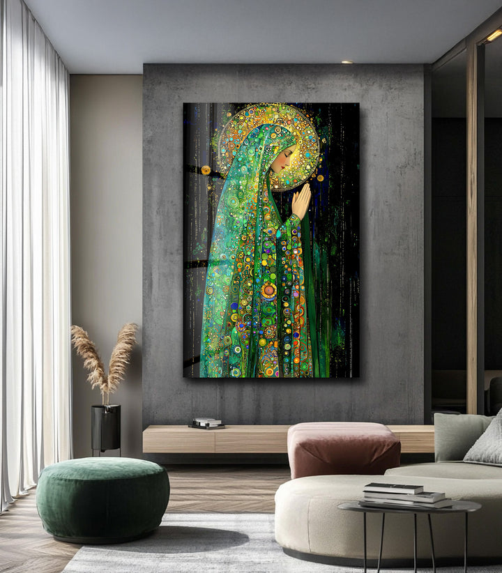 Praying Grace – Spiritual Mosaic Madonna Glass Wall Art